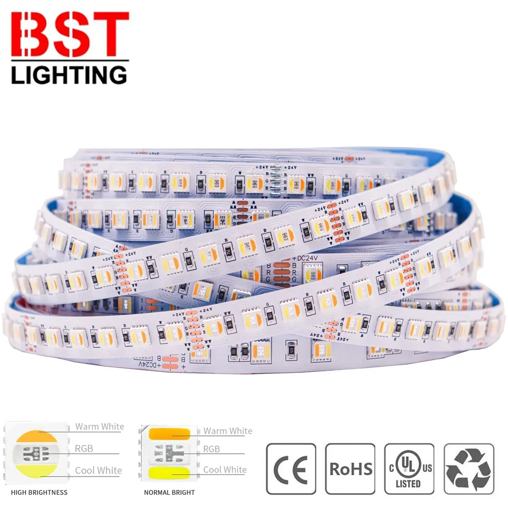 Ruban LED flexible 5m 5050 RGBCCT (5-en-1), 60/96 LED/m, 2700K-6500K, 12V/24V - Image 1