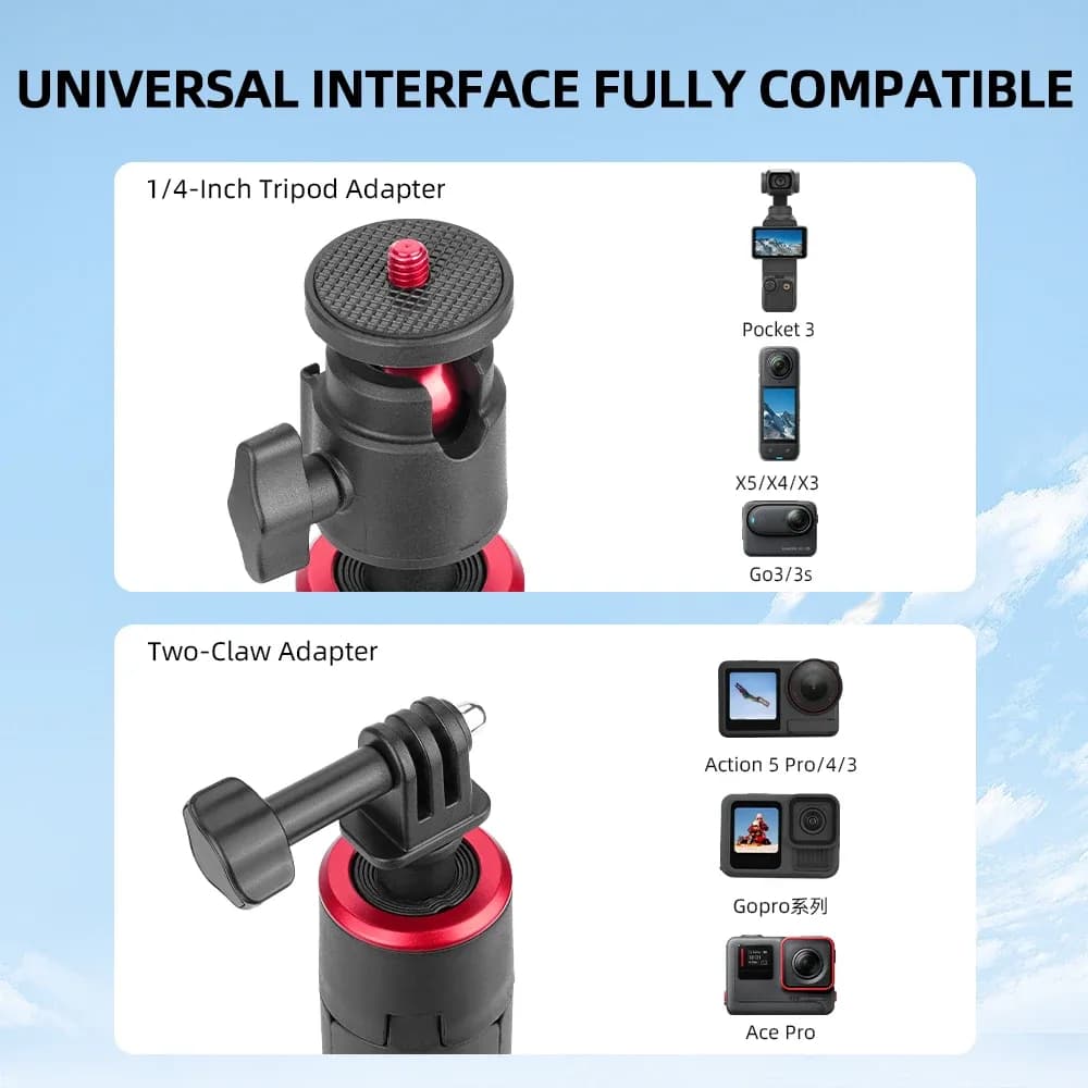 Trépied et perche à selfie extensible Flymile pour DJI Pocket 3, Action 5 Pro, Insta360 X5 et GoPro slide 5