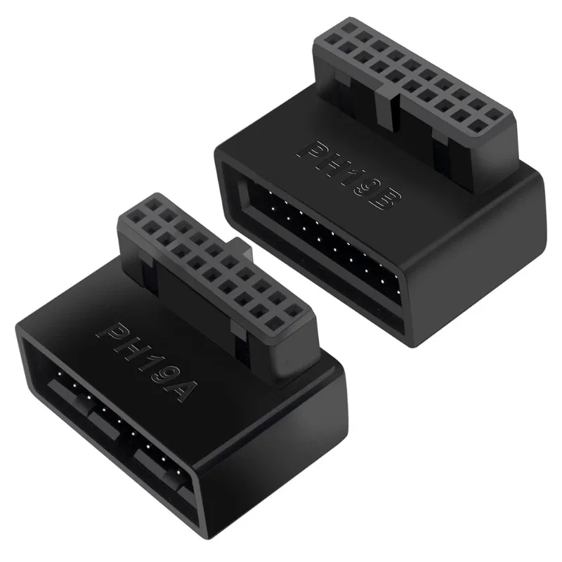 Adaptateur USB 3.0 19/20 broches coudé à 90° vers USB Type-C pour panneau avant - Image 1