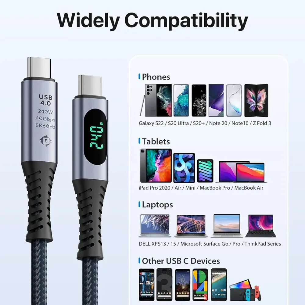 Câble USB4 avec affichage LED, 40Gbps, 240W, Vidéo 8K - Image 2