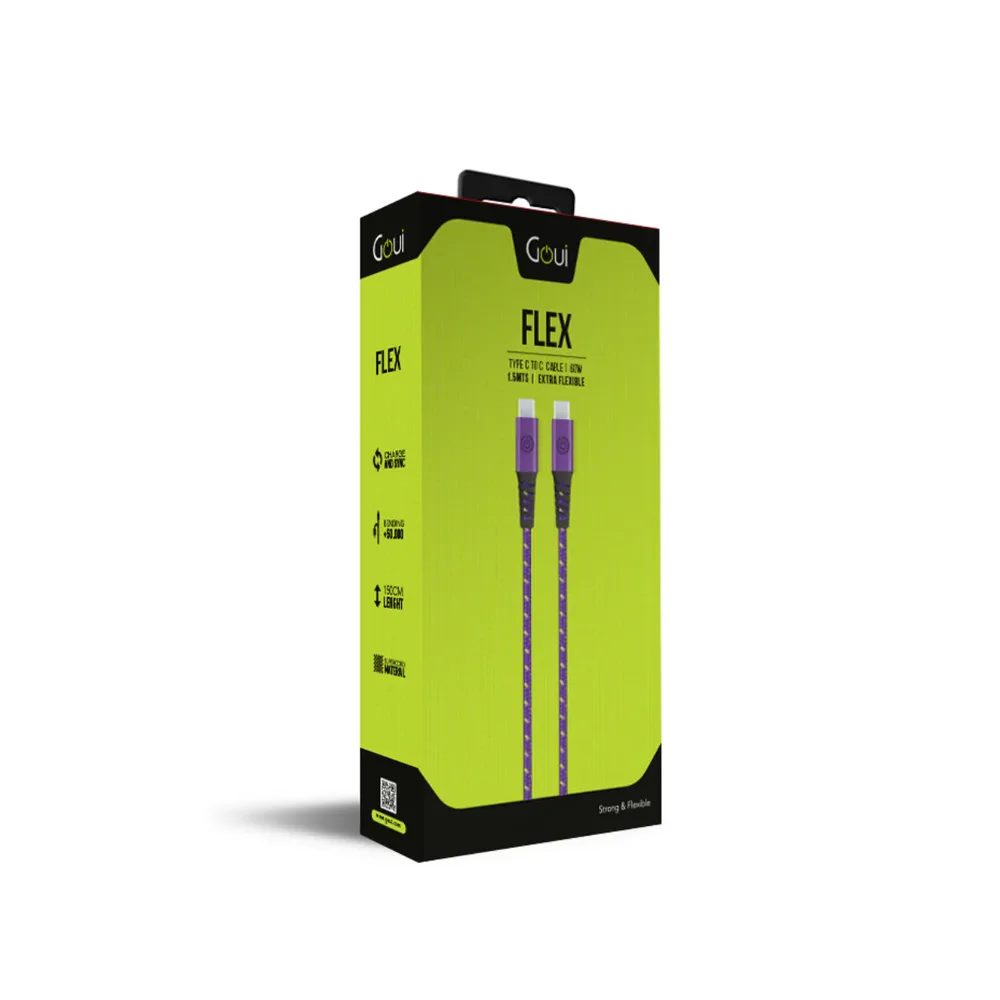 Goui Flex Fashion Câble Type-C vers Type-C Kevlar (1,5m) 60W – Violet / Jaune - Image 2