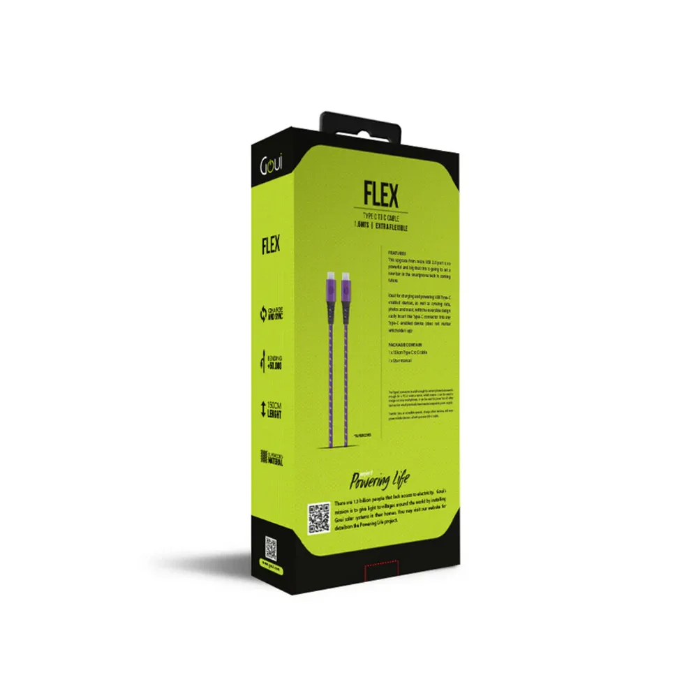 Goui Flex Fashion Câble Type-C vers Type-C Kevlar (1,5m) 60W – Violet / Jaune - Image 3